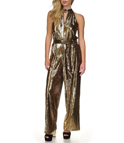 michael kors sequined mesh jumpsuit|michael kors belted denim jumpsuit.